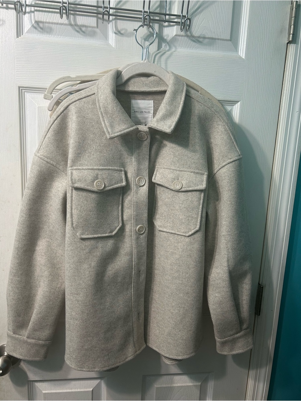 Avec Les Filles Light Gray Wool-Blend Utility Shirt Jacket
